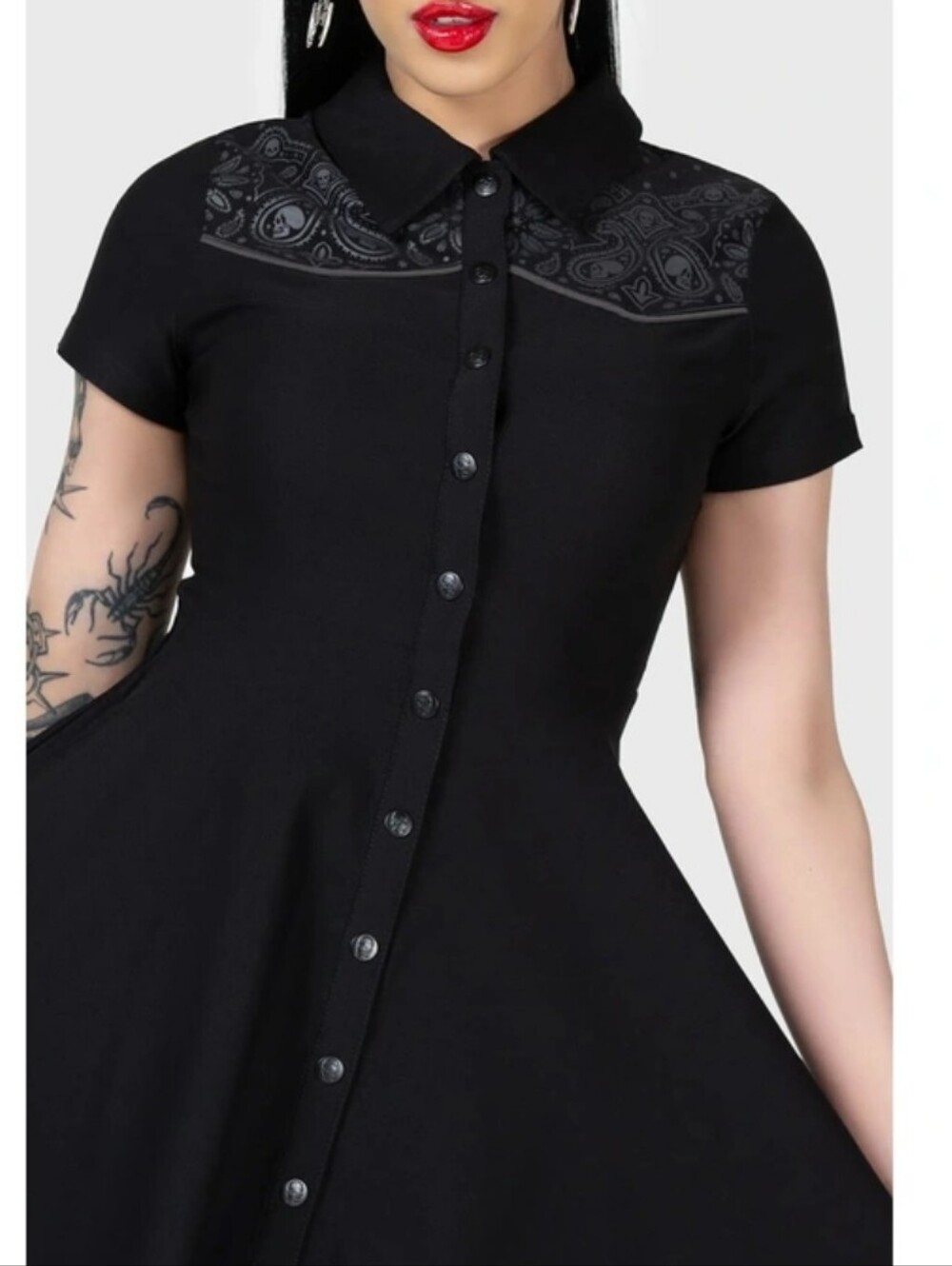 KILLSTAR No Where's Ville Black Skull Mini Dress XL Gothabilly Rockabilly Grunge - Picture 2 of 10